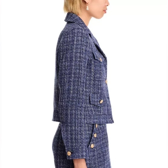 NWT Aqua Tweed Boucle Jacket Blue Metallic Gold Threading Size M - Picture 3 of 12